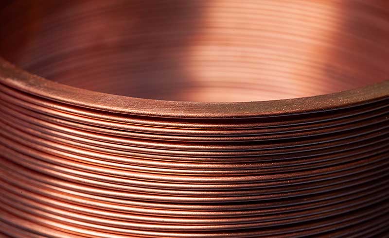 close up flat twisted copper wire at a factory