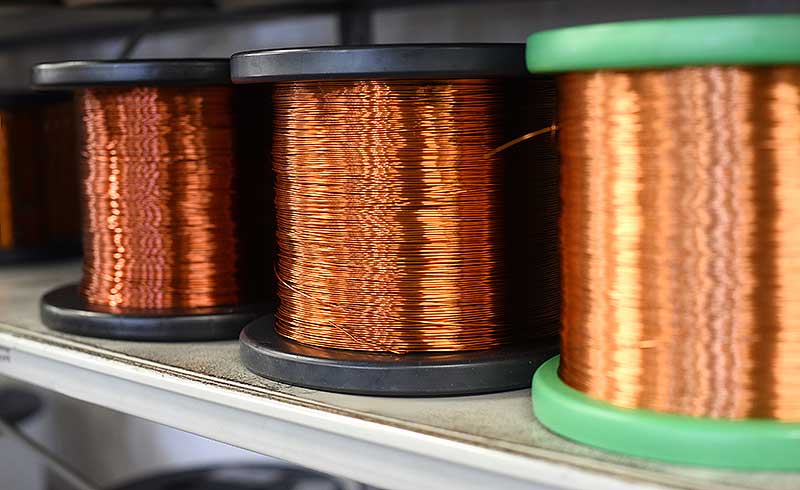 row of copper wire coils in close up view